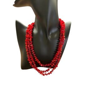 Coral Tri-Strand Knotted Necklace with Mother of Pearl Toggle Clasp​​​​​​